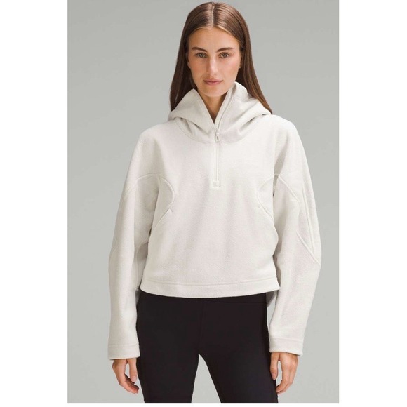 Lululemon Looped‎ Terry Fleece Half Zip Hoodie Bone Jacket Oversized Women's 12 - Picture 1 of 15